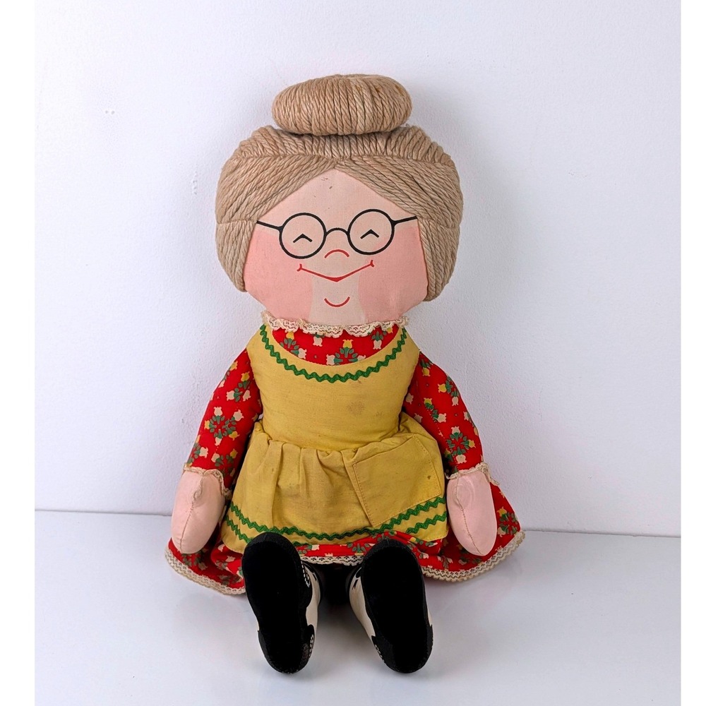 Vintage 1968 Mattel Gramma Joyce Miller Originals Cloth Doll 12 Inch Red Floral